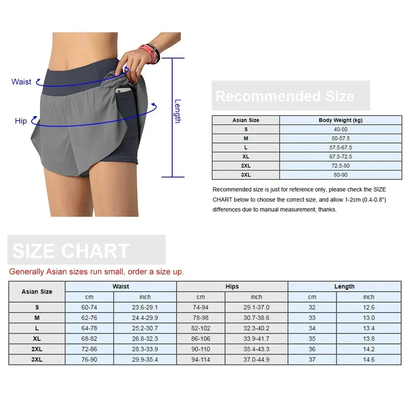 Shorts de corrida feminino 2 em 1 com bolso