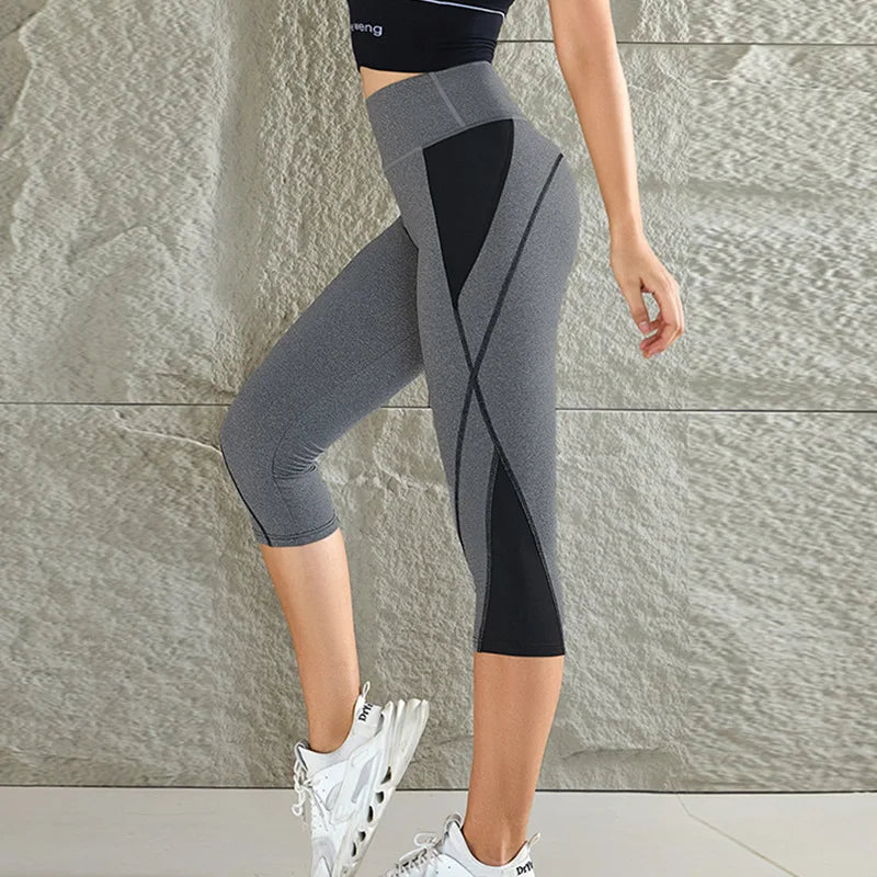 Leggings femininas de ioga com blocos de cores